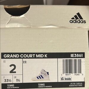 Adidas Grand Court Mid K White and Blue Sneakers